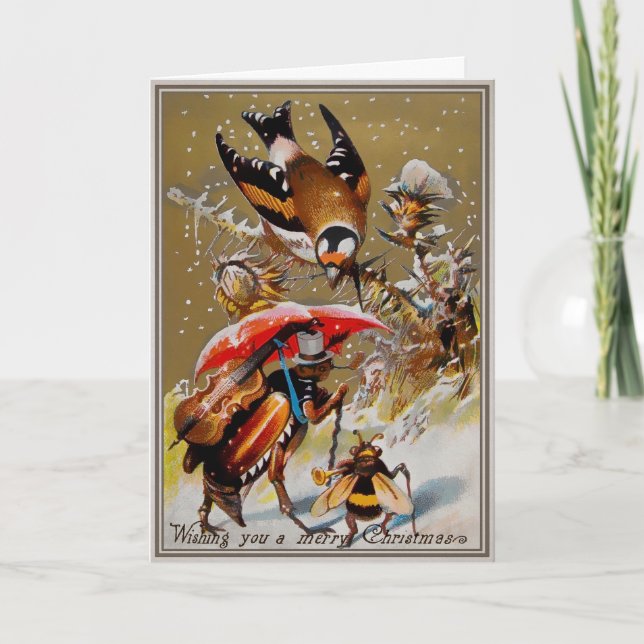 Carte de Noël victorienne avec insectes et oiseaux (Devant)