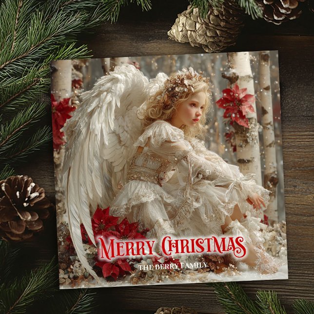 Carte de Noël victorienne de l'ange éditables pour (Victorian Christmas angel editable holiday greeting)