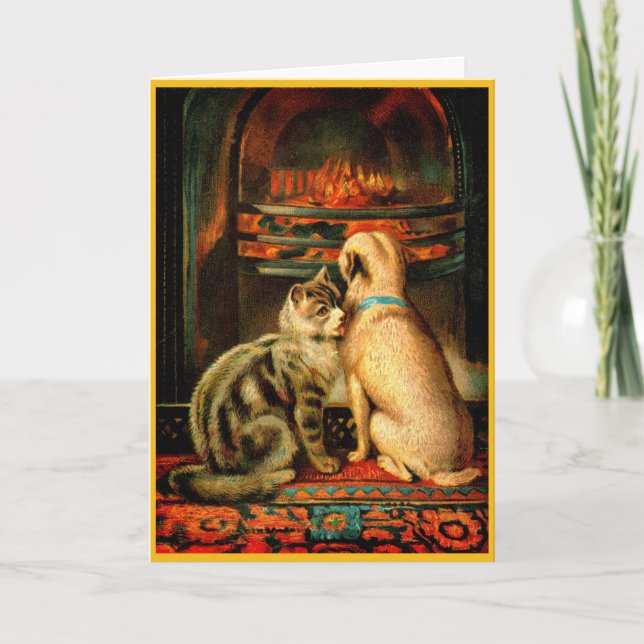 Carte de Noël victorienne Friendly Chig & Cat (Devant)