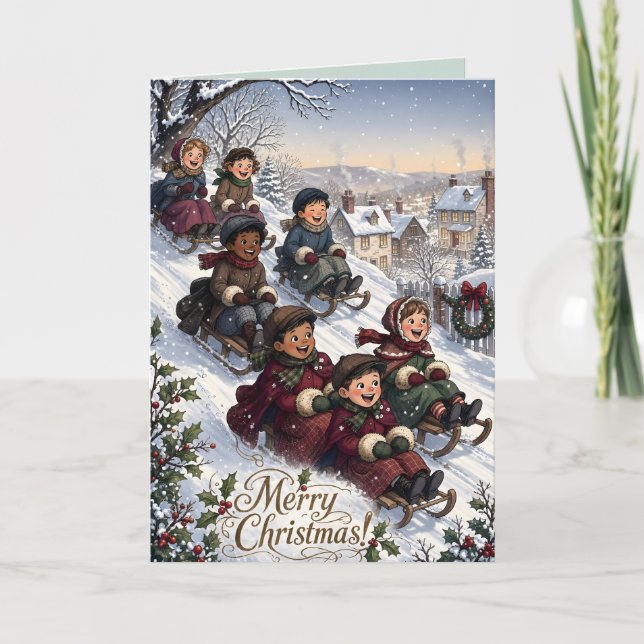Carte de Noël victorienne représentant des enfants (Devant)