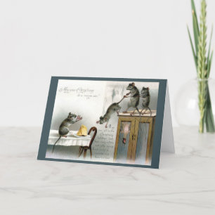 Carte de Noël victorienne souris Profitez de fête
