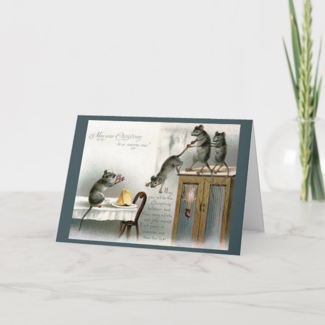 Carte de Noël victorienne souris Profitez de fête  (Devant)