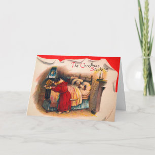 Carte de Noël victorienne Stocking Chiens de vacan