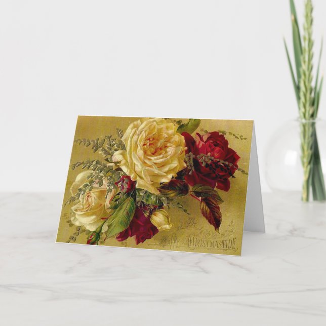 Carte de Noël victorienne vintage avec fleurs (Devant)