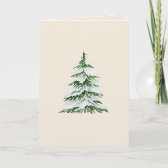 Carte de Noël vierge avec arbre enneigé aquarelle (Devant)