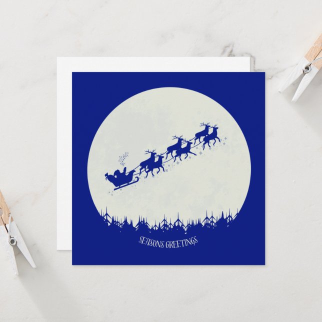 Carte de Noël vierge plate avec Santa & ses rennes (Devant/Arrière en situation)