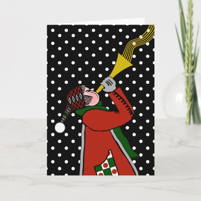Carte de Noël vierge, sonnant de la trompette dans (Devant)
