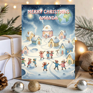 Carte de Noël Village Lunaire pour Enfants