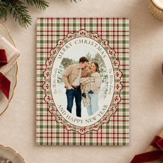 Carte de Noël vintage à carreaux avec photo de fam