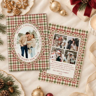 Carte de Noël vintage à carreaux avec photo de fam