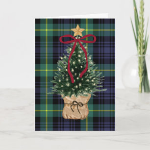 Carte de Noël vintage à carreaux avec sapin de Noë