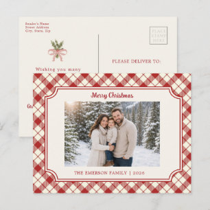 Carte de Noël vintage à carreaux rouges