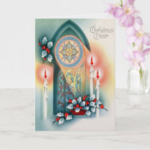 Carte de Noël vintage à fenêtre d'église