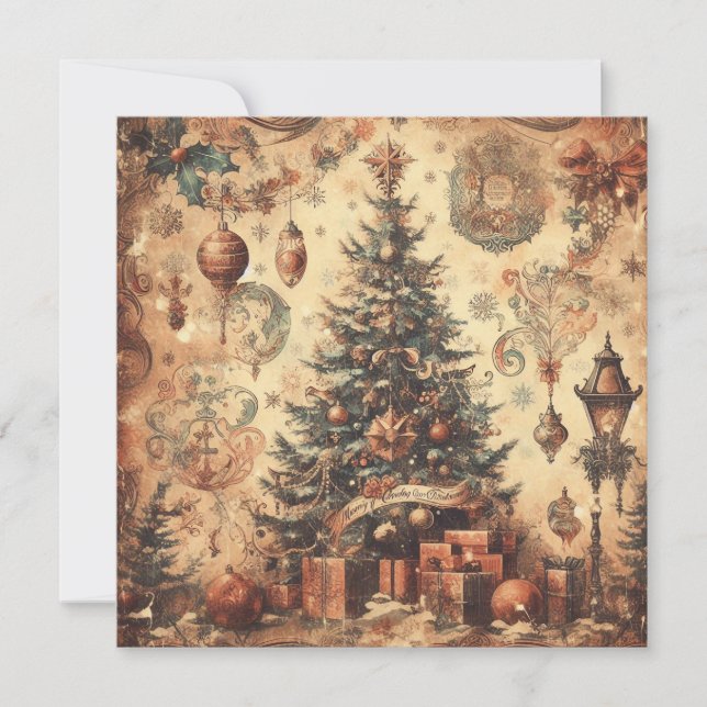 Carte de Noël vintage à plat en collage (Devant)
