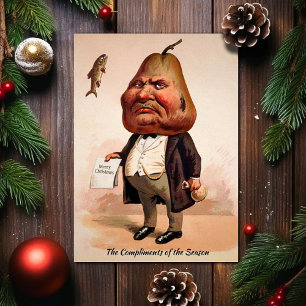 Carte de Noël vintage à tête de poire grincheuse v