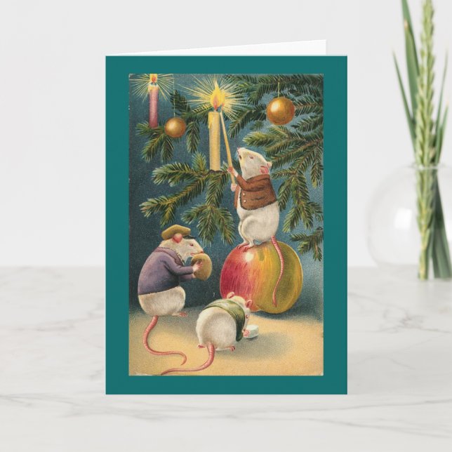 Carte de Noël Vintage à trois souris (Devant)