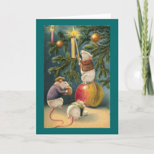 Carte de Noël Vintage à trois souris