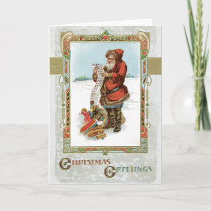 Carte de Noël Vintage adorable - Liste Père Noël