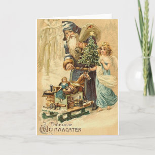 Carte de Noël vintage Allemande Père Noël Et Angel