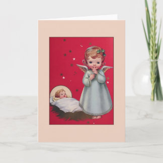 Carte de Noël vintage Ange et bébé Jésus