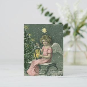 Carte de Noël vintage   Ange et sapin de Noël