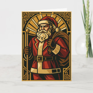 Carte de Noël vintage Art Déco Père Noël rouge et 