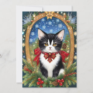 Carte de Noël vintage Art Nouveau avec chat smokin