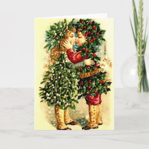 Carte de Noël Vintage avec baiser
