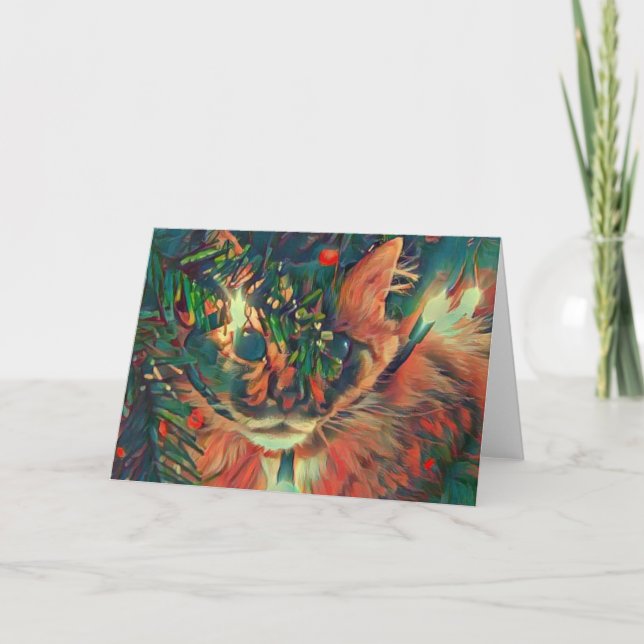 Carte de Noël vintage avec chat de Noël (Devant)