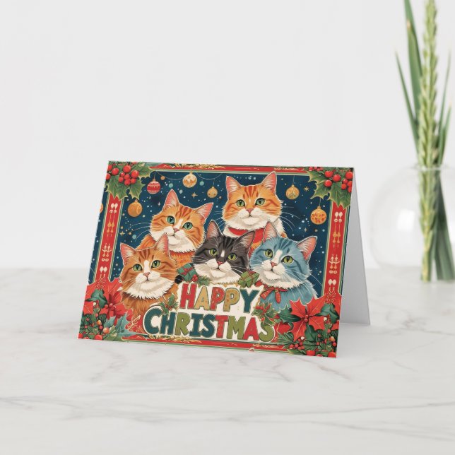 Carte de Noël Vintage avec design de chats (Devant)