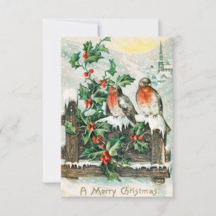 Carte de Noël vintage avec rouges-gorges