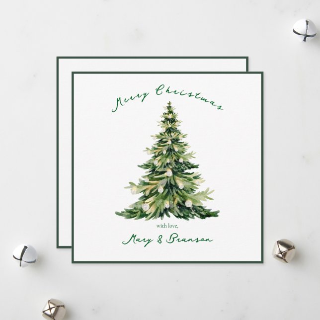 Carte de Noël vintage avec sapin vert      (Devant/Arrière en situation)