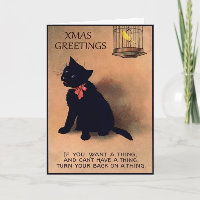 Carte de Noël vintage avec un chat (Devant)