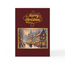Carte de Noël Vintage avec ville enneigée