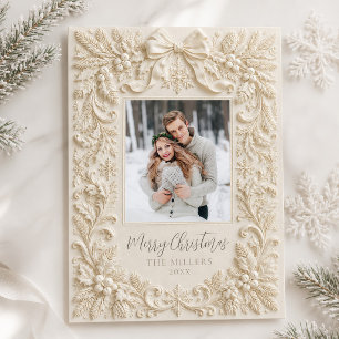 Carte de Noël vintage baroque avec photo Joyeux No