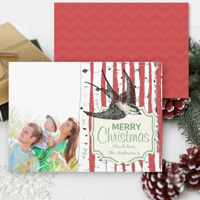 Carte de Noël vintage Bird Bird Tree (Créateur téléchargé)