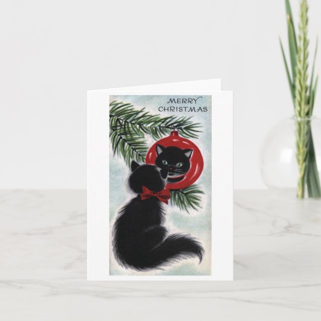 Carte de Noël vintage Black Cat (Devant)
