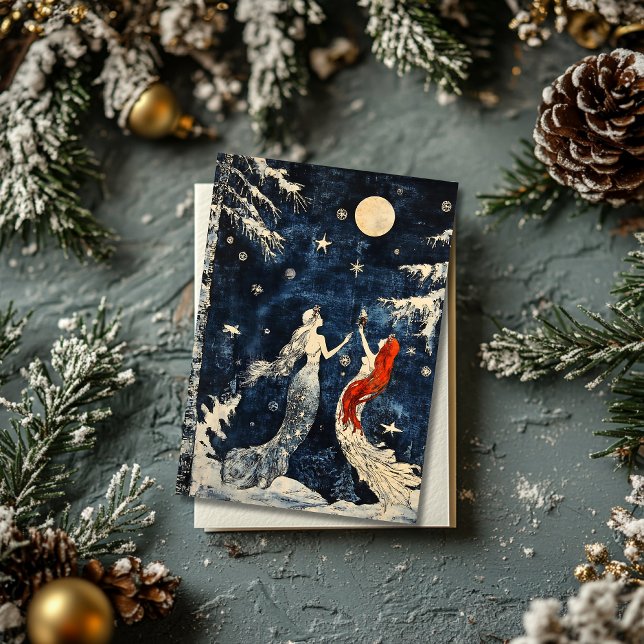 Carte de Noël vintage bleue avec sirènes (Créateur téléchargé)