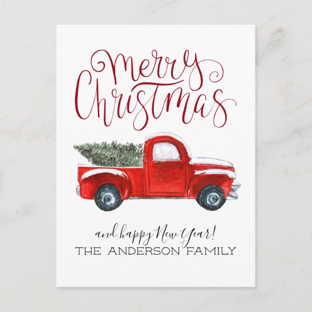 Carte de Noël vintage camion rouge (Devant)