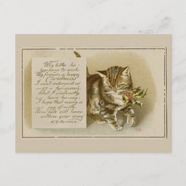 Carte de Noël Vintage Chaton de Noël (Devant)