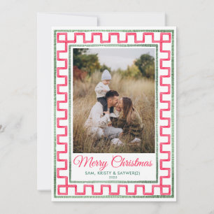 Carte de Noël vintage chic avec photo de famille