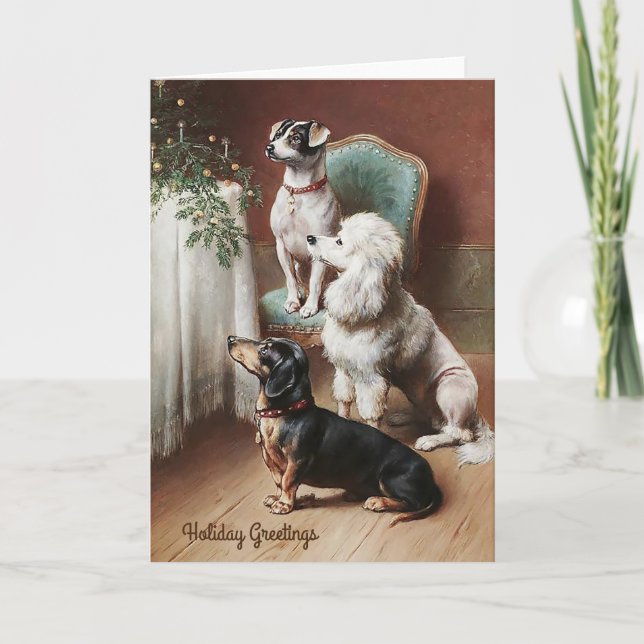 Carte de Noël vintage, chiens à Noël (Devant)