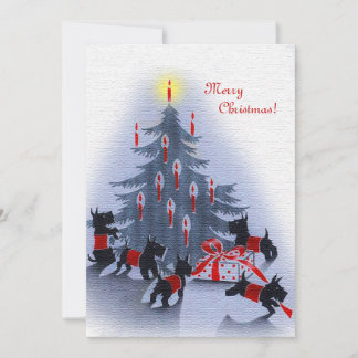Carte de Noël vintage, chiens Scottie