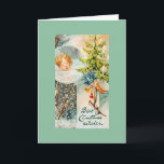 Carte de Noël Vintage Christmas Dreams<br><div class="desc">Carte de voeux Retro / Vintage Noël. Adorable enfant rêvant de Noël .. neige,  arbre de Noël et jouets! Meilleurs voeux de Noël !</div>