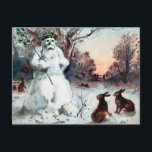 Carte de Noël vintage créative de bonhomme de neig<br><div class="desc">Carte postale de Noël vintage victorienne de bonhomme de neige effrayant avec des lapins. Image vintage restaurée de haute qualité et personnalisée.</div>