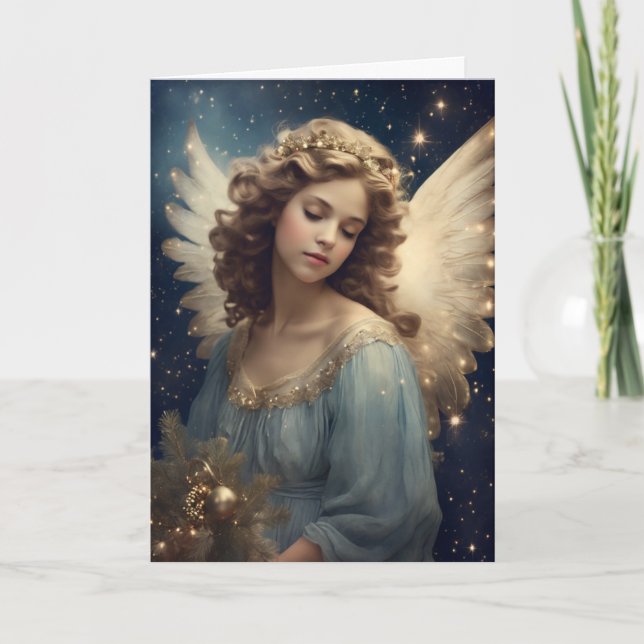 Carte de Noël vintage d'ange avec message personna (Devant)