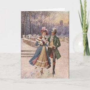 Carte de Noël vintage d'art de patinage sur glace 