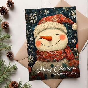 Carte de Noël vintage de bonhomme de neige modifia