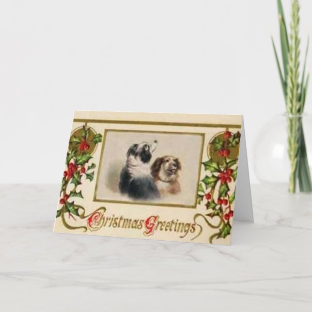 Carte de Noël vintage de border collie (Devant)