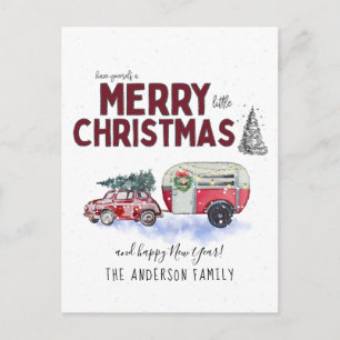 Carte de Noël vintage de camping-car rouge